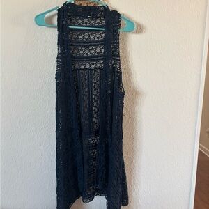 Navy Lace Sleeveless Cardigan
